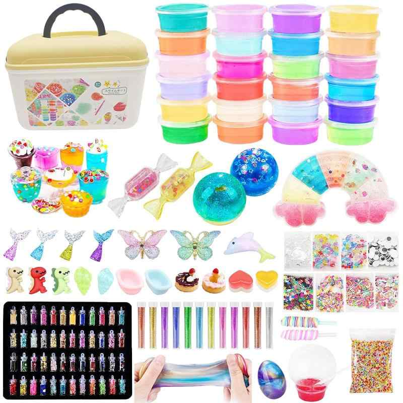 Funk Doggie 160個 スライムキット24個粘土 DIY 金魚鉢ビーズ 果物切片 フォームビーズ 48色スパンコー..