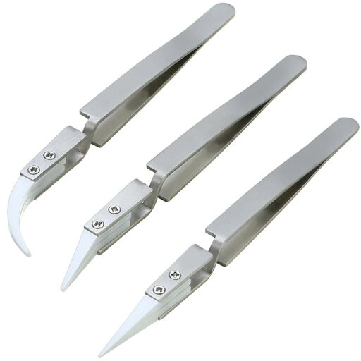 Bestgleセラミックピンセット3本組汎用型ピンセット交換チップ精密機器先曲がりピンセット非導電性 耐熱性 電子工作 模型製作エクステツイーザー ネイル 宝石 時計 ペーパークラフト用シル Bestgleセラミックピンセット3本組汎用型ピンセット交換チップ精密機器先曲がりピンセット非導電性 耐熱性 電子工作 模型製作エクステツイーザー ネイル 宝石 時計 ペーパークラフト用シル