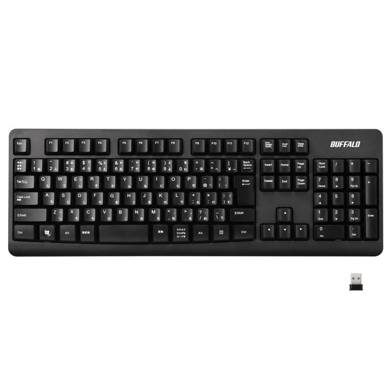 バッファロー キーボード 2.4GHz 抗菌・仕様 ブラック BSKBW135BK【対応機器】USB Type-A端子をもつパソコン、タブレット、ゲーム機(Nintendo Switch,PlayStation5,PlayStation4)抗菌樹脂採用【国際規格 ISO22196/JIS Z 2801】単3電池1本でも約3年動作する省電力設計カーブデザインを採用した疲れにくいキーボード1,000万回の押下に耐える高耐久設計最大10mの操作距離を実現する2.4GHzワイヤレスしっかりしたキータッチのメンブレン方式ドライバーインストール不要の簡単接続複数店舗にて販売をしておりますため、在庫データの更新が間に合わず、欠品にも関わらず、注文ができる場合がございます。その際は、キャンセルにて対応を取らせていただきます。当店はお電話のお問い合わせはお受けしておりませんので、ご了承ください。お問い合わせは、問い合わせフォームにてお願いをいたします。