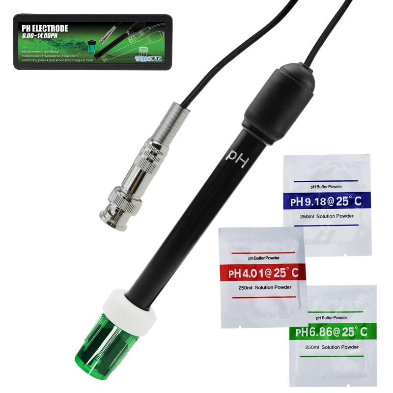 TEKCOPLUS PHセンサー 電極 プローブ PH計 ペーハー計測定器 測定範囲0-14 精度±0.01 自動温度補正 300cmケーブル BNCコネクター 水族館 水耕栽培 水質検査 プールなどに最適 日本語説明書付き