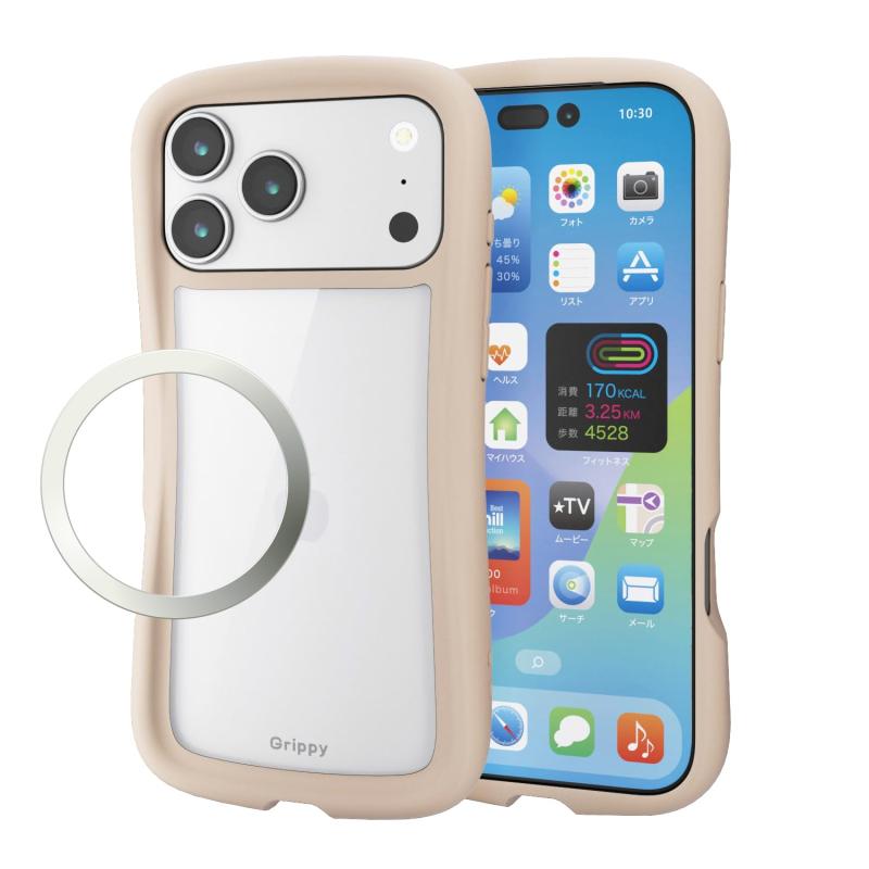 エレコム iPhone 17 Pro Max ケース カバー クリア 耐衝撃 衝撃吸収 ハイブリッド TPU Grippy 手に馴染む グリップ感 ストラップホール付き カメラ保護 メタルステッカー付属 ストラップシート付き