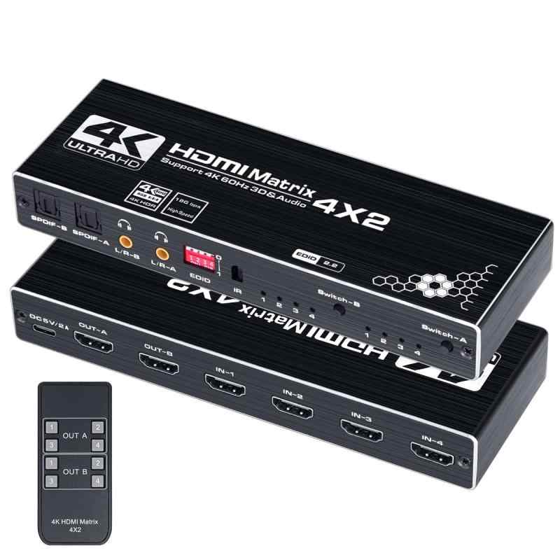 ELEVIEW HDMI マトリックス セレクター 4入力2出力 4K 60Hz対応 音声分離機能付き ...