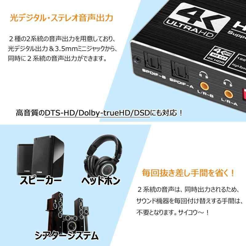 ELEVIEW HDMI マトリックス セレクター 4入力2出力 4K 60Hz対応 音声分離機能付き ...