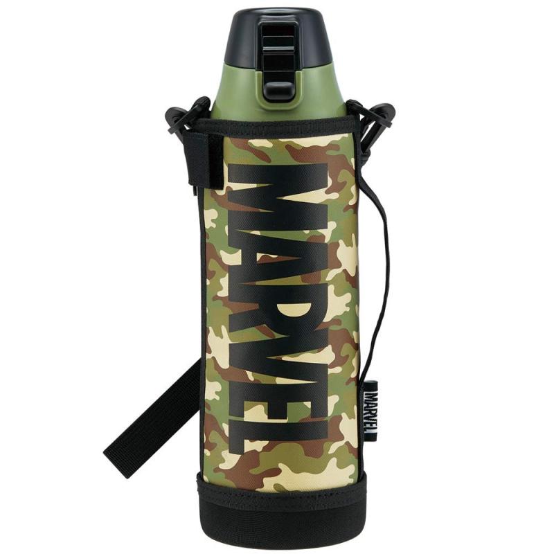 スケーター(Skater) 水筒 大容量 直飲み 990ml ステンレス 保冷 スポーツボトル カバー付 ロック付 ワンタッチ キッズ 子供 スポーツ マーベル ロゴ ミリタリー KSDC10S-A(3)