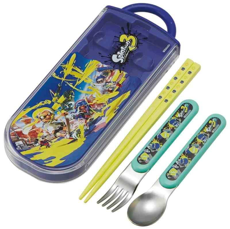 Trio Set - スケーター(Skater) カトラリーセット 子供用 お弁当 箸 スプーン フォーク 日本製 スライド式 名前シール付 抗菌 トリオセット スプラトゥーン 3 男の子 TACC2AG-A