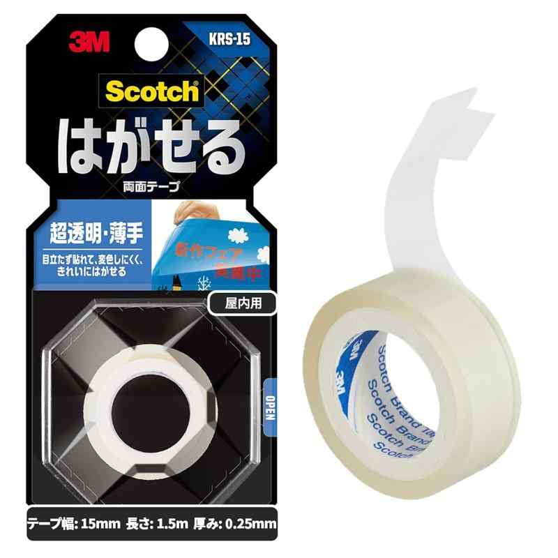 Rakuten - 3M 両面テープ はがせる 超透明 厚手 幅15mm 長さ1.5m スコッチ KRS-15 小巻 ガラス面 ポスター