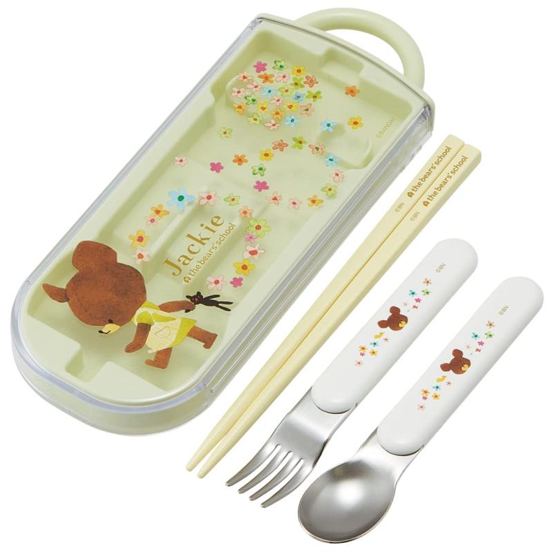 Trio Set - スケーター(Skater) カトラリーセット 子供用 お弁当 箸 スプーン フォーク 日本製 スライド式 名前シール付 抗菌 トリオセット くまのがっこう 女の子 TACC2AG-A