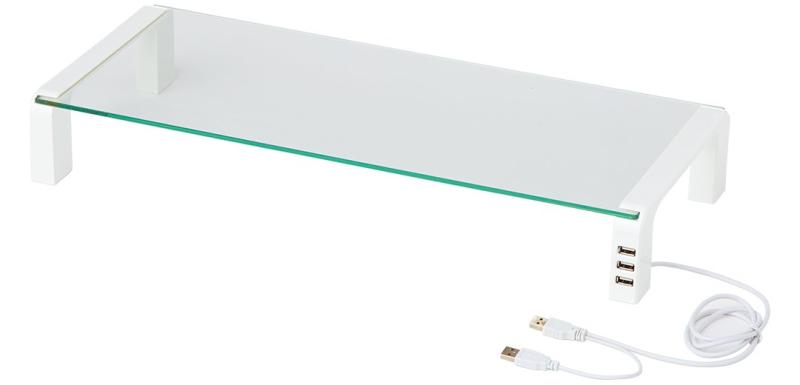 キングジム 机上台 デスクボード USBハブ付 白 THDBU-20W耐久性の高い強化ガラス製の天板を採用した、スタイリッシュなデスクボード。前面にUSB2.0ポートを3口備えたハブ機能つき。机の上のケーブル類もスッキリ整理できます。【サイズ】W550xD236xH80mm 【重量】2kg【カラー】ホワイト 【耐荷重】15kg 【USBハブ】3ポートUSB2.0(バスパワー)【ケーブル長さ】約1m(Yタイプ)複数店舗にて販売をしておりますため、在庫データの更新が間に合わず、欠品にも関わらず、注文ができる場合がございます。その際は、キャンセルにて対応を取らせていただきます。当店はお電話のお問い合わせはお受けしておりませんので、ご了承ください。お問い合わせは、問い合わせフォームにてお願いをいたします。