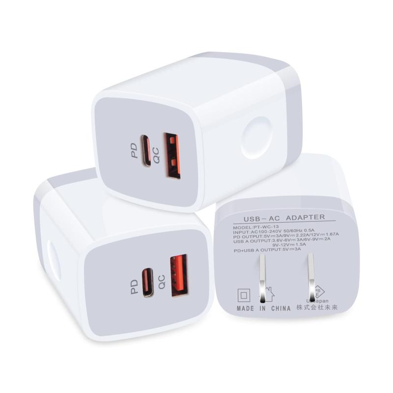 Viviber usb コンセント タイプc 充電器 iPhone16 acアダプター usb Type-C 電源アダプター 20W PD急速充電 PSE認証 2ポート(USB-A+USB-C) アイフォン充電アダプター iPhone16/15/14/ 13/12/11/iPad/Xperia/GALAXY/Android等🔰【USB-C 20WおよびUSB-A 18Wポート搭載】 Power Delivery対応のUSB CとQuick Charge対応のUSB Aの両ポートを搭載しています。 USB-C単独で使用する場合、USB-Cは20Wを出力します。 USB-Aポート単独で使用する場合、USB-Aは18Wを出力します。同時に充電する場合、合計20wの電圧電流に対応し、自動判別機能を通して、接続されたデバイスに最適な電流を出力します。（ご注意：2ポート同時使う時、通常充電になります。）素早くスマホを充電したい方は、単ポートを単独に使用することをお勧めします。🔰【PSEの安全認証を取得】Viviber USBコンセントはPSE認証とマルチプロテクションシステムを備えています。優れた安全技術により、過充電、過電圧、過電流、過熱、回路のショートを防ぎ、長時間の安全な充電が可能です。安心してお使いいただけます。🔰「USB PD」と「Quick Charge」急速充電対応のデバイスへの充電が可能。PDポート経由でType c - lightningケーブルを使用することで、最新のiPhone 14/iPhone 14 Plus/iPhone 14 Pro/iPhone 14 Pro max/iPhone13/13pro/13min/13pro max/ 12/12 Pro / 12 Pro Max / 12miniだけでなく、iPhone 8以降のモデルも急速に充電することができます。 QC急速充電に対応したGalaxyやXperiaなどの各種Androidスマートフォンにも対応していますが、Pad Pro、Pad Air（第3世代）、Pad mini（第5世代）でも最高の充電性能を発揮します。🔰【旅行や出張に便利】コンパクトなデザイン、収納しやすい、手で握れるぐらい小型のサイズです。もっと軽量化にしたデザインで、省スペースのコンパクトサイズ、家やオフィスやお出かけや旅行など、カバンに入れて、簡単に持ち運べます、とても便利です。【パッケージ内容】20W USB C＆USB A充電器x3個 (注文番号が書の代わりとなります)。当店の商品をお買い上げ12ヶ月以内に品 質 保 証いたします。万が一商品に不具合がございましたら、どうぞ遠慮なくご連絡下さい。無償交換あるいは返金の対応は可能です。複数店舗にて販売をしておりますため、在庫データの更新が間に合わず、欠品にも関わらず、注文ができる場合がございます。その際は、キャンセルにて対応を取らせていただきます。当店はお電話のお問い合わせはお受けしておりませんので、ご了承ください。お問い合わせは、問い合わせフォームにてお願いをいたします。