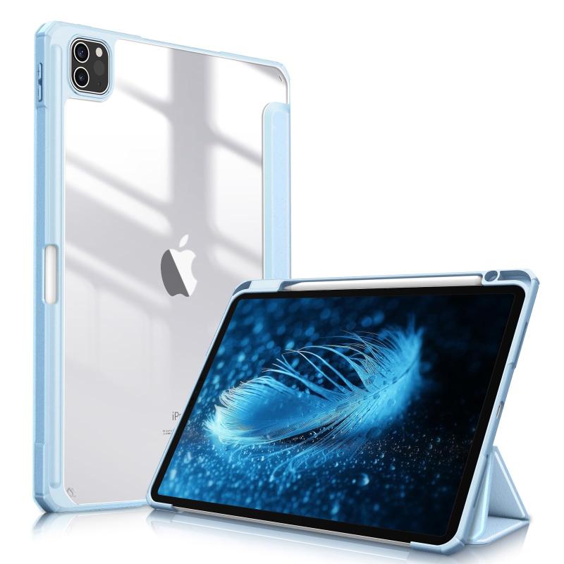 Fintie iPad Pro 11用ケース 2022/2021/2020/2018 11インチ 透明バックカバー 軽量(スカイブルー)【対応機種】 iPad Pro 11インチ (第3世代) 2021発売(モデル番号：A2301/A2377/A2459/A2460) 、iPad Pro 11インチ (第2世代) 2020春発売(モデル番号：A2228 / A2068 / A2230 /A2231) 、iPad Pro 11インチ (第1世代) 2018 (モデル番号：A1980 / A2013 / A1934 / A1979) 専用スマートケース、カバー。 （ご注意：iPadの他のモデルには対応していません、ご注文の際に、お手元機種の背面にあるモデル番号を確認をお願い致します。）【材料・透明バックカバー】 ケースの表面はPUレザー素材を利用して、軽量、超薄を備えます。ポリカーボネート素材を採用している透明バックカバーは汚れや傷つけなどを防止するだけでなく、iPad本体の色と美しさも活かせます。透明バックカバーの枠は柔軟な TPUを採用して、取り付けも簡単にできます。フロントカバー内部材質はマイクロファイバーで、摩擦によって発生する傷を抑え、液晶画面を保護しきれいに保ちます。【Apple Pencil収納、充電対応】 便利なペンホルダーが付き、ペンシル紛失せずご安心利用頂けます。また、Apple Pencil 2 ワイヤレス充電も可能なので、収納や持ち運びに便利です、いつでもどこでもiPadを快適に使えます。【オートスリープ機能】 オートスリープ機能対応モデル、 カバーをあけると電源が自動的にON、閉じると電源が自動的にOFF。バッテリーの消耗を最小限に抑えることが可能です。【スタンド機能と精密な加工】 三つ折スタンドタイプなので、横向きに立てかけて、動画視聴、読書、WEBなどに便利です。また、充電ケーブル、イヤホン、カメラ、電源ボタンなどの対応しているところに精密な穴を加工されており、ケースを装着したままタブレット本体の各操作が可能です。複数店舗にて販売をしておりますため、在庫データの更新が間に合わず、欠品にも関わらず、注文ができる場合がございます。その際は、キャンセルにて対応を取らせていただきます。当店はお電話のお問い合わせはお受けしておりませんので、ご了承ください。お問い合わせは、問い合わせフォームにてお願いをいたします。
