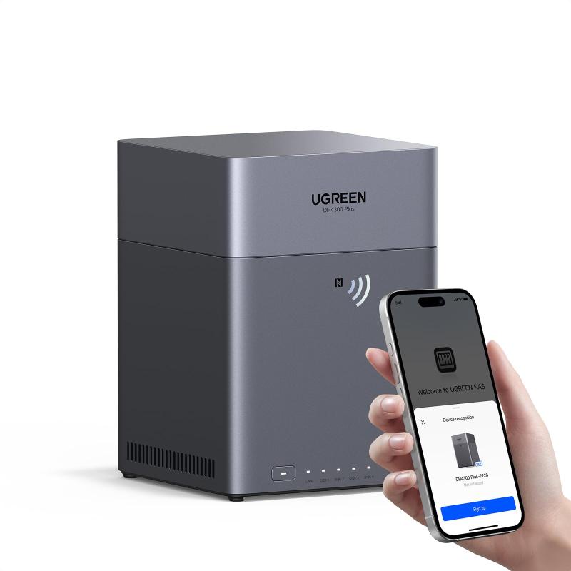 UGREEN NAS DH4300 Plus 4ベイ デスクトップNAS 8GB LPDDR4X メモリ（拡張不可） ​​2.5GbE 自動バックアップ ​​NFCワンタッチ接続 ​​ AIアルバム 家庭/オフィス向け ​ネットワークストレージ2年保