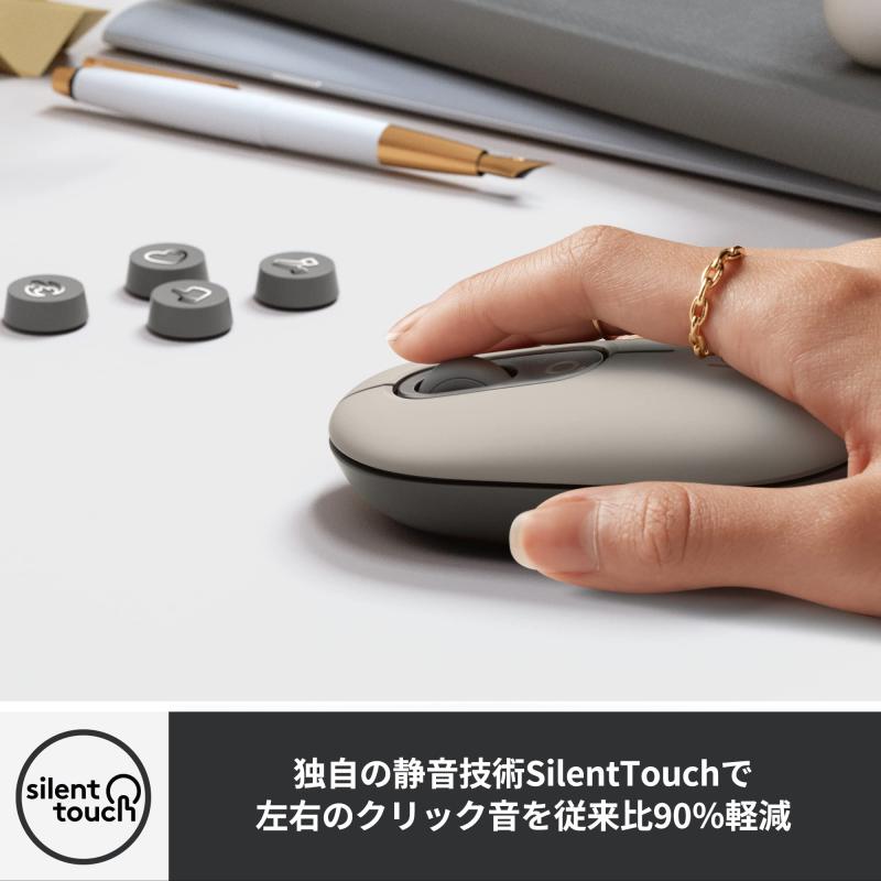 シオカゼ商店のLogicool POP MOUSE M370GY 静音 ワイヤレスマウス 無線 Bluetooth Logi Bolt Unifying非対応 左右対称 windows mac iPad Chrome OS Surface マウス スクロールホイール｜アングル3