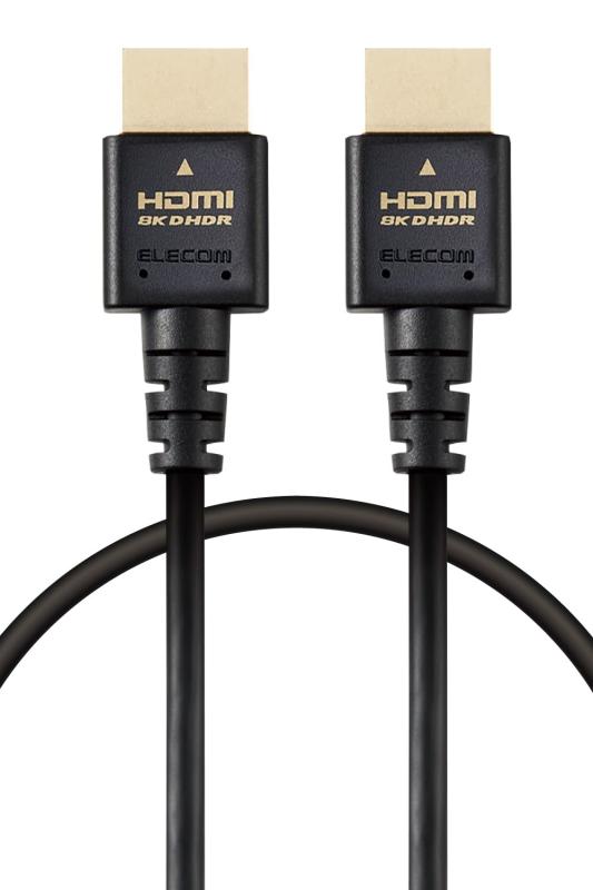 エレコム HDMI ケーブル 1m 細い ウルトラハイスピード 4K(120Hz) 8K(60Hz) 【Ultra High Speed HDMI Cable認証品】 48Gbps 超高速 テレビ・パソコン・ゲーム機などに 7680×4320 eARC 黒 ECDH-HD21ES10BK最大8K/60Hzの解像度に対応したHDMIケーブルです。Ultra High Speed HDMI Cable with Ethernet認証済みで、映像信号と音声信号に加え、100Mbpsのイーサネット通信を実現します。8K(7680×4320px)/60Hz、4K(3840×2160px)/120Hzの解像度に対応しております。1本のケーブルで、映像信号と音声信号をデジタルのままで高速伝送するだけでなく、イーサネット信号の双方向通信を実現します。100Mbpsのイーサネット通信を実現する、HEC(HDMIイーサネットチャンネル)に対応しています。直径約4.5mmのスリムケーブルを採用し、スッキリとキレイな配線が可能です。複数店舗にて販売をしておりますため、在庫データの更新が間に合わず、欠品にも関わらず、注文ができる場合がございます。その際は、キャンセルにて対応を取らせていただきます。当店はお電話のお問い合わせはお受けしておりませんので、ご了承ください。お問い合わせは、問い合わせフォームにてお願いをいたします。