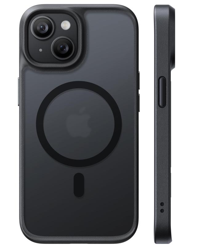 TORRAS iPhone 15 用 ケース 【米軍進化耐久性・高精密 Magsafe対応】マグネット搭載 黄ばみなし 耐衝撃 指紋防止 傷防止 ワイヤレス対応 半透明 ストラップホール付き Guardian-Mag 黒 マットブラッ