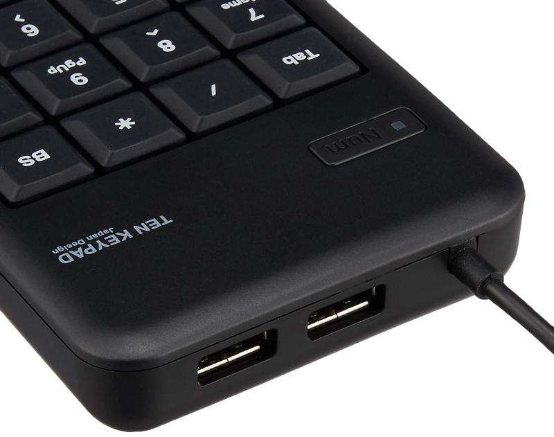 シオカゼ商店のエレコム テンキー 有線 メンブレン Sサイズ USBポート付 高耐久 ブラック TK-TCM014BK｜アングル2