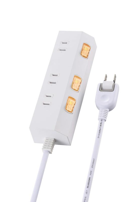 SHARP - エレコム 電源タップ マグネット付き スイッチ付き 3m 3個口 ほこりシャッター 雷ガード スイング式プラグ 耐熱素材採用 ホワイト ECT-35M30WH