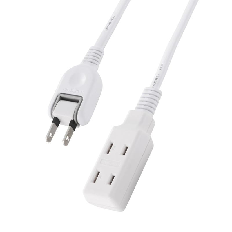 NEC - エレコム 電源タップ 延長コード 3個口 2m スイングプラグ 極性対応 (N極対応) PSE技術基準適合 ホワイト ECT-4020WH