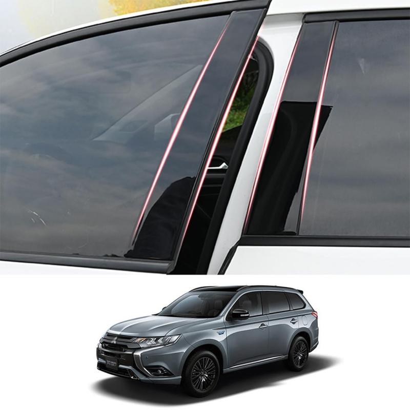 ZdeduoCar 三菱 専用設計アウトランダー PHEV GG3W(2018年8月~2020年10月) ピラーガーニッシュ Bピラー 純正サイドバイザー 保護カバー 6点セット (ピアノブラック)