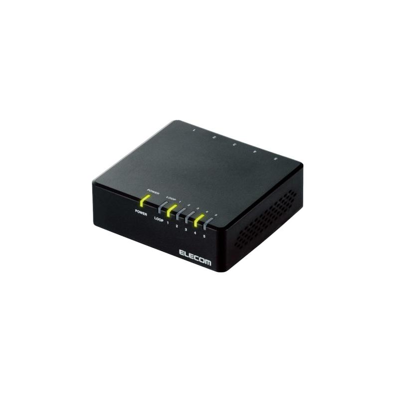 エレコム スイッチングハブ 5ポート 10/100Mbps AC電源 EHC-F05PA-B100BASE-TX対応のACアダプター電源のプラスチック筐体5ポートハブです。省エネ法に準拠したエコ省電力タイプです。メイン基板に電解コンデンサを使用していません。それにより長寿命設計を実現した信頼性の高いスイッチングハブです。ループ検知機能を搭載しています。LEDランプの点滅によりネットワークループ発生をお知らせし、ネットワーク障害の解消を促します。詳しくは「商品の仕様」「商品の説明」をご確認ください。複数店舗にて販売をしておりますため、在庫データの更新が間に合わず、欠品にも関わらず、注文ができる場合がございます。その際は、キャンセルにて対応を取らせていただきます。当店はお電話のお問い合わせはお受けしておりませんので、ご了承ください。お問い合わせは、問い合わせフォームにてお願いをいたします。