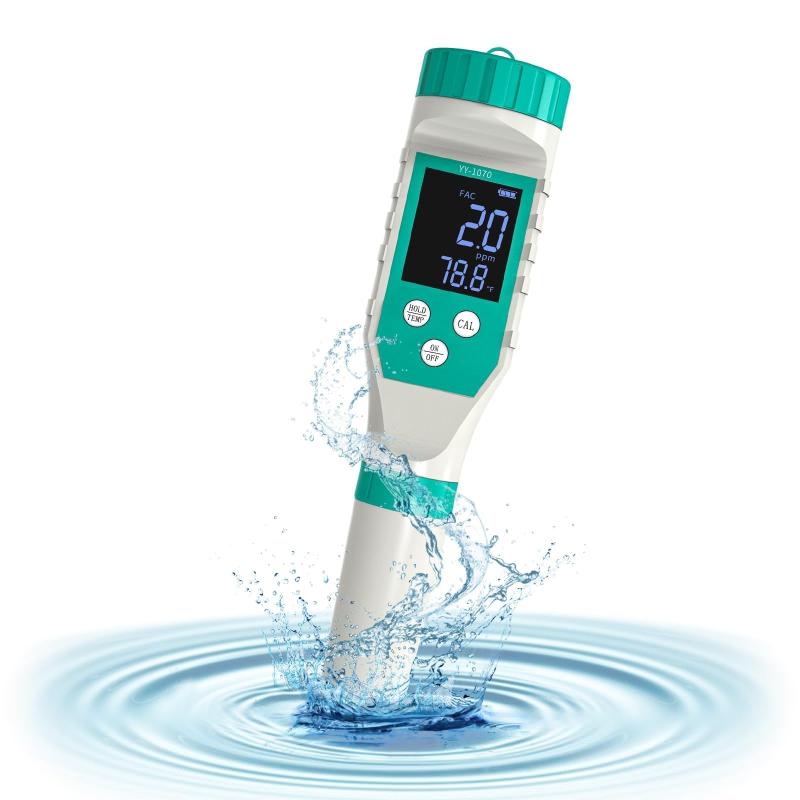 遊離残留塩素測定器 Slyfox pH測定器 水質テスター 7 in 1 PH/EC/TDS/塩分濃度/ORP/FAC/温度  水道水 水槽 水耕栽培 日本語取扱説明書付き 校正剤付き 自動温度補償