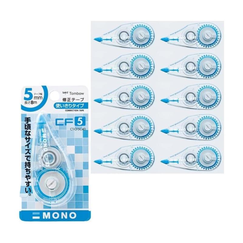 トンボ鉛筆 修正テープ 5mm MONO モノCF 使い切りタイプ 8m ブルー 10個 CT-CF5C40-5P【特長】使い切りタイプ／2001年度グッドデザイン賞受賞【テープサイズ】幅5mm×長さ8m【仕様】巻き戻しボタン付き／縦引き【単品サイズ】幅37×厚さ16×全長83mm／重量15g【入数】10個入り複数店舗にて販売をしておりますため、在庫データの更新が間に合わず、欠品にも関わらず、注文ができる場合がございます。その際は、キャンセルにて対応を取らせていただきます。当店はお電話のお問い合わせはお受けしておりませんので、ご了承ください。お問い合わせは、問い合わせフォームにてお願いをいたします。