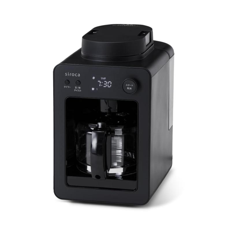 シロカ 全自動コーヒーメーカーカフェばこ SC-A352 ブラック [ガラスサーバー/コンパクト/豆・粉対応/ミル内臓/タイマー予約/保温機能付き/メッシュフィルター/おしゃれ]（2024年モデル）