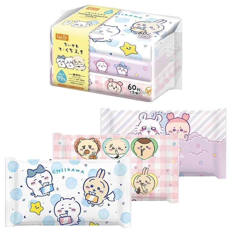 ちいかわ 純水99% 手口ふき 60枚 × 3個 / 汚れをかきとるメッシュ加工/無添加/日本製/ちいかわ ・ ハチワレ ・ うさぎ 3柄ランダムアソート