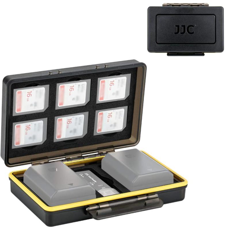 JJC 【バッテリー 2枚 + SDカード 6枚】 カードケース バッテリーケース 電池カバー SDXC SDHC SD *6枚 Canon LP-E6 LP-E8 LP-E12 LP-E17 NB-13L Fujifilm NP-W126 NP-W126S Sony NP-FZ100 NP-FW50 Nikon EN-EL15 EN-EL14 Olympus BLS-5 な【収容できる】SD/SDHC/SDXC *6 + Canon LP-E6/LP-E8/LP-E12/LP-E17/NB-13L Fujifilm NP-W126/NP-W126S/NP-95 Sony NP-FZ100/NP-FW50/NP-BX1 Nikon EN-EL15/EN-EL14 Olympus BLS-5/BLN-1 などのバッテリー *2 （NP-FZ100の場合、クッションを使用する必要がありません）【多機能】 バッテリー収納ボックス + メモリーカードキャリーケース【素材】高品質のPCで作られて、丈夫で耐久性が持っています。【バッテリーを保護】防水、防塵、耐圧、防滴。黄色いゴムパッキンが粘度を上げるために、今、接着剤を使用されていました。【携帯便利】あまり大きくないで、持ち運びに便利複数店舗にて販売をしておりますため、在庫データの更新が間に合わず、欠品にも関わらず、注文ができる場合がございます。その際は、キャンセルにて対応を取らせていただきます。当店はお電話のお問い合わせはお受けしておりませんので、ご了承ください。お問い合わせは、問い合わせフォームにてお願いをいたします。