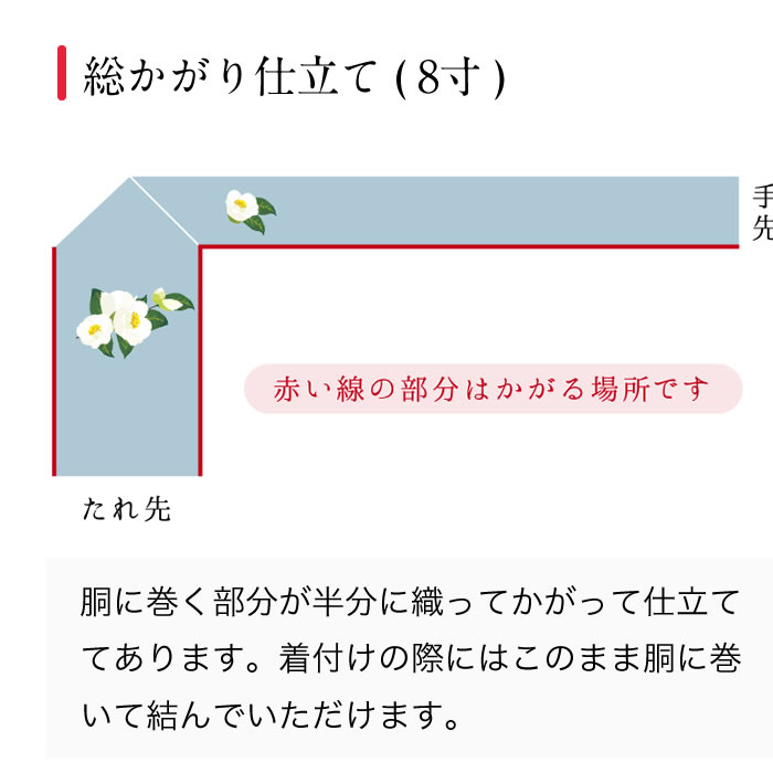 八寸名古屋帯　総かがり仕立て　国内手縫い仕立て