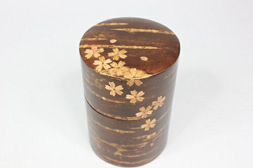 八柳　樺細工　総皮茶筒　大　桜吹雪