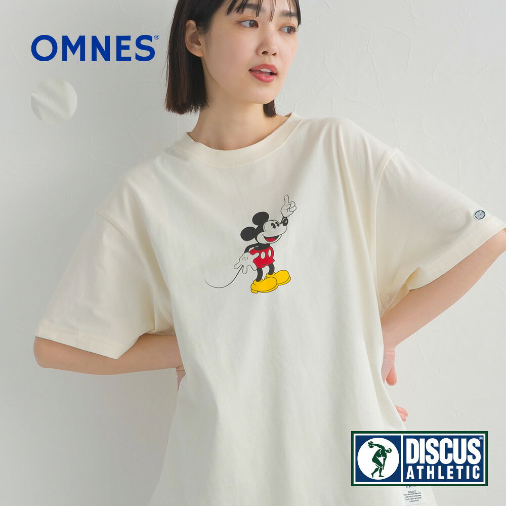 Rakuten - 【福袋 オムネスhbB】【DISCUS】Disney Tシャツ オーバーサイズミッキープリント半袖Tシャツ(2) レディース フリーサイズ カジュアル カットソー ミッキーマウス キャラクター クルーネック 大人 きれいめ トップス モノクロ OMNES オムネス