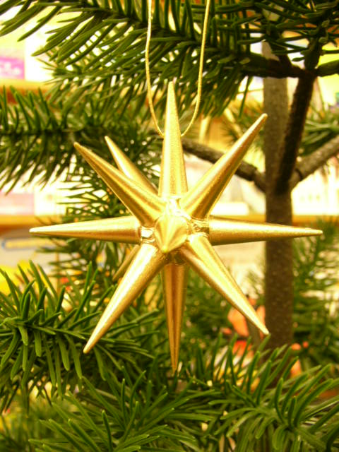金の星（大）立体 ベツレヘムの星　クリスマスオーナメント 木製　エルツ　ザイフェン　アルビン・プライスラー　 クリスマスツリー　オーナメント ドイツ ニキティキ