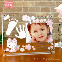 フォトフレーム 赤ちゃん 手形 足型 【 ハローキティ 花オトメ 】 名入れ 手形 足形 キット付き 汚れない アクリル 赤ちゃん ベビー フォトスタンド 出産...