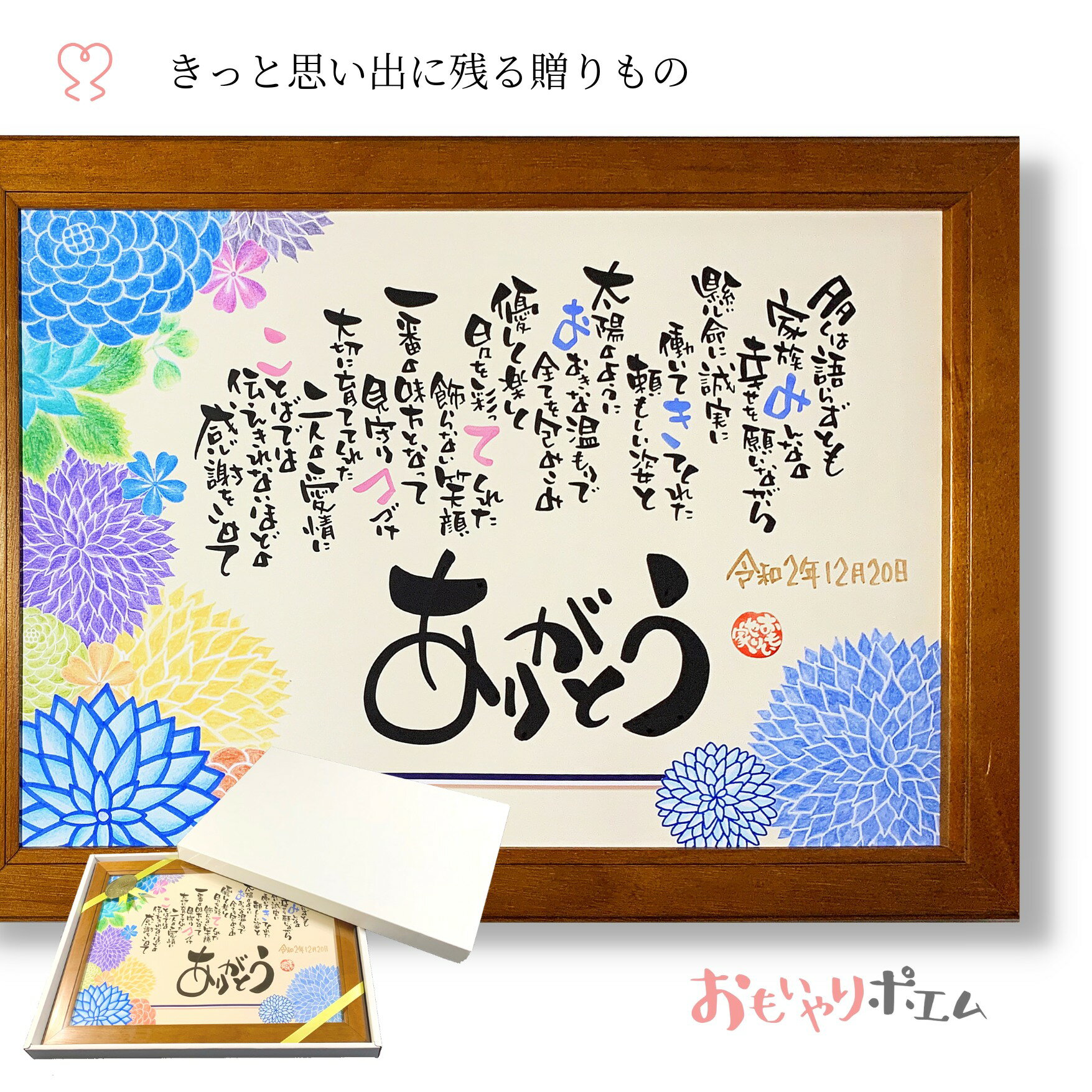 おもいやりポエム【和柄 青】 名入れ プレゼント 感謝「ありがとう」 1人〜2人用 名前詩 名前ポエム 名前 詩 ポエム 両親 結婚式 感謝 贈呈品 定年退職祝...