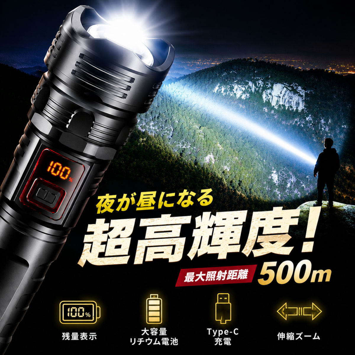 1位 2冠 懐中電灯 黒 led 800 強力 最強 充電式 小型 防災 ハンディライト 長時間 ルーメン アウトドア 頭 犬の散歩 散歩 犬散歩 usb ウォーキング usb充電式 大型 お散歩 日本 キャンプ 軽量 子供 コンパクト 広角 昆虫採集 子ども会 災害 シンプル 充電 多機能 天体観測