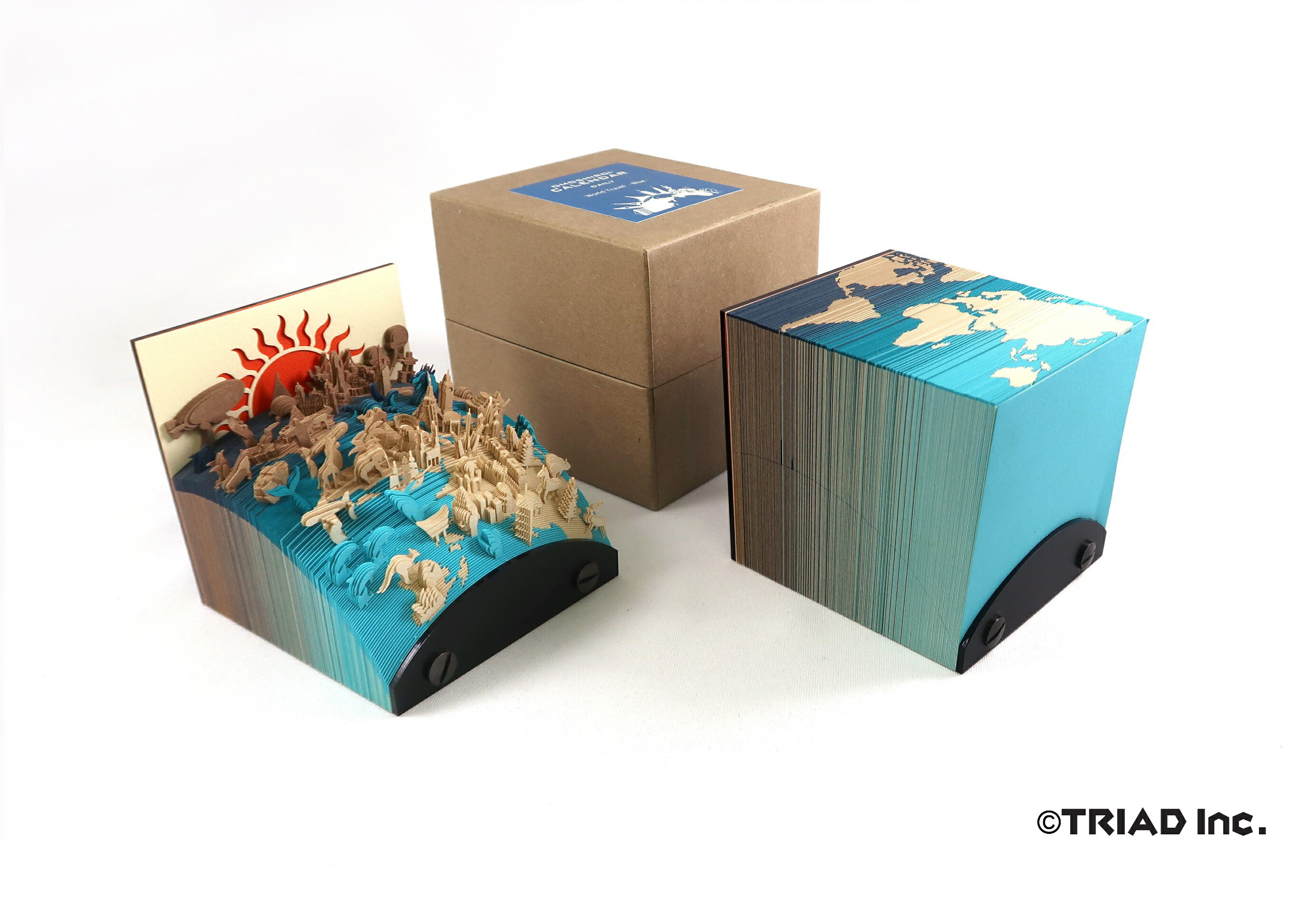 World Travel -Blue- 公式 OMOSHIROICALENDAR メモ帳 立体メモ 収納ケース付き 飾り物 インテリア プレゼント