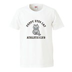 おもしろtシャツ 文字 ジョーク パロディ PUPPY EYES CAT 仔犬のように物欲しげなネコ かわいい 猫 イラスト 面白 半袖Tシャツ メンズ レディース キッズ