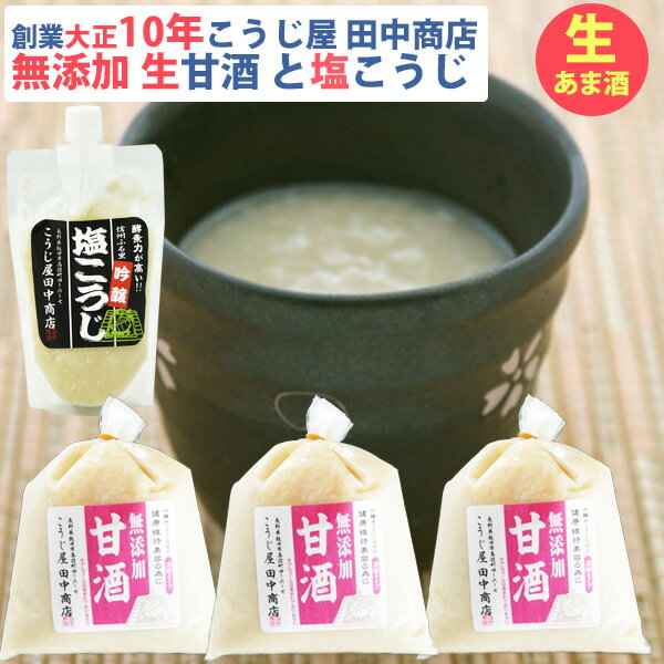 こうじ屋田中商店 塩こうじと甘酒 セット（塩こうじ300g×1袋、甘酒500g(2倍希釈)×3袋） 吟醸米こうじ使用・無添加・ノンアルコール ギフト のし対応可 ギフト のし対応可