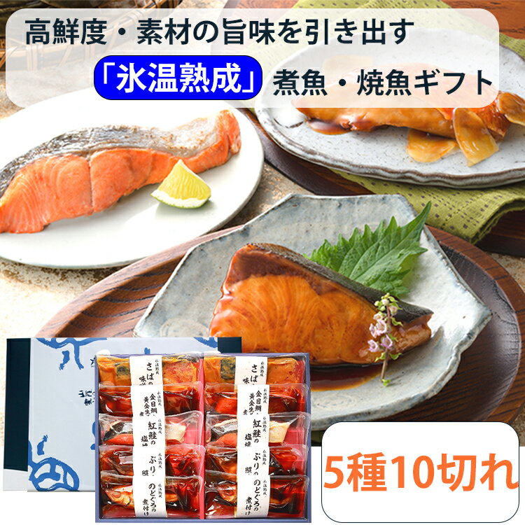 氷温熟成 煮魚・焼魚ギフト 5種10切れセット（のどぐろの煮付け、金目鯛と黄金生姜の煮付け、さばの味噌煮、紅鮭の塩焼き、ぶりの照焼き） NYG-100 ダイマツ のし対応可のサムネイル