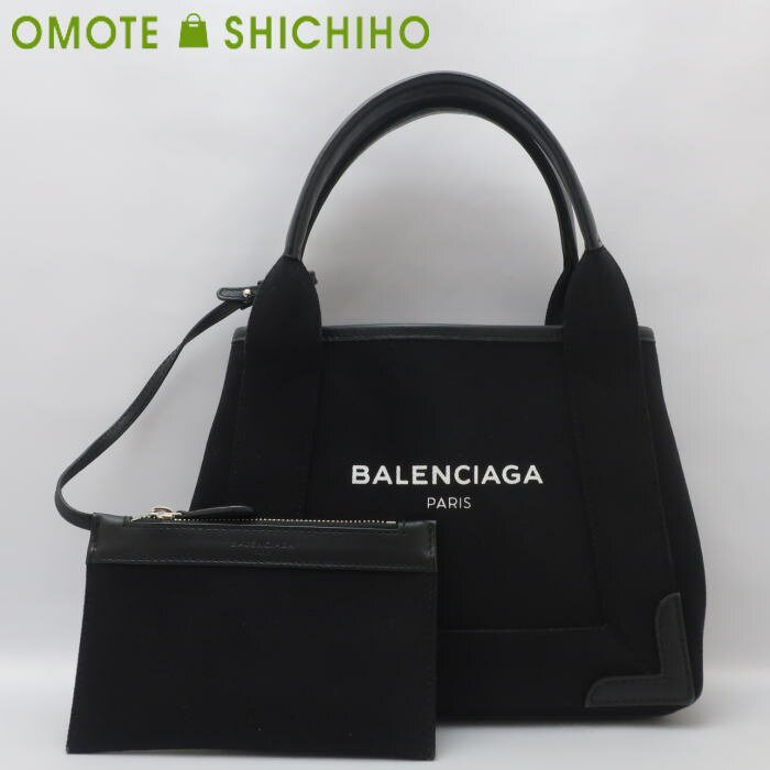 BALENCIAGA バレンシアガ NAVY CABAS ネイビーカバス XS 2way ハンドバッグ ショルダーバッグ コットン キャンバス ブラック 黒 390346 ポーチ付 ロゴ カバス レディース 肩掛け 斜め掛け