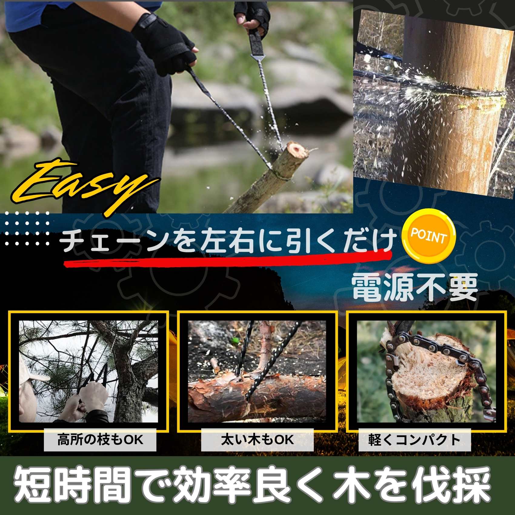 ポケットチェーンソー チェーンソー 手動 ワイヤーチェーンソー ハンドチェーンソー 携帯 折りたたみ 持ち運び アウトドア キャンプ ソロキャンプ サバイバル 防災用品 ワイヤーのこぎり ノコギリ サバイバル 送料無料 ギフト サバゲー