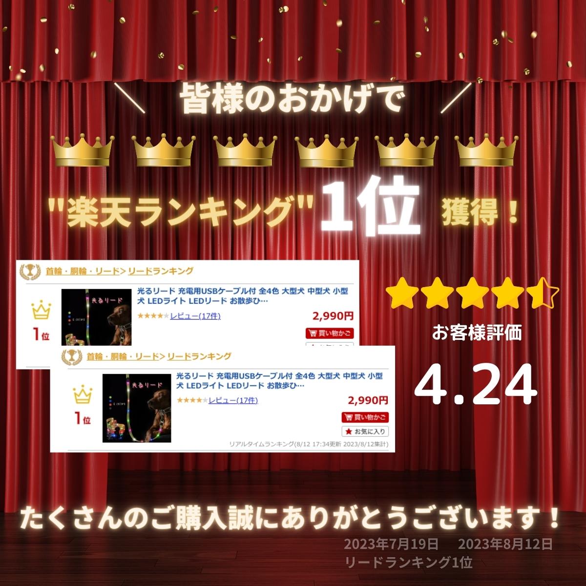 【楽天ランキング★1位】光るリード 充電用USBケーブル付 全4色 犬用 大型犬 中型犬 小型犬 LEDライト LEDリード 防水 お散歩ひも 犬用品 お散歩グッズ ペット ドッグリード カラフルリード 犬レインボー 照明 犬リード 安全リード ペット用リード 夜お散歩 安全 ペット用品 - Image 3