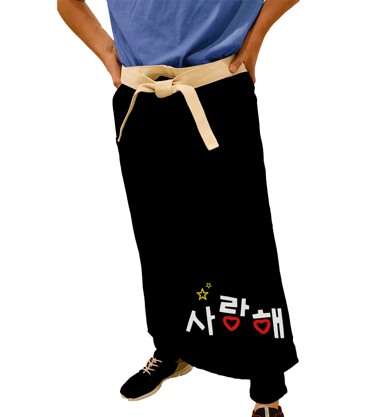 前掛け 黒色 韓国語 刺繍