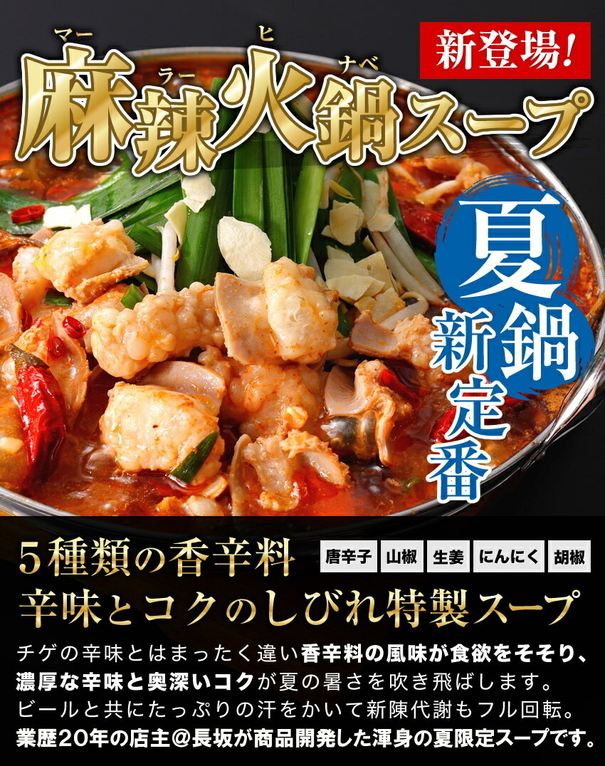 夏限定！麻辣火鍋スープ新登場！ホルモン500g！総合1位！超メガ博多もつ鍋セット2-3人前 8種類のスープ モツ鍋 ホルモン もつなべ お取り寄せ 送料無料 コロナ 応援 tv放映