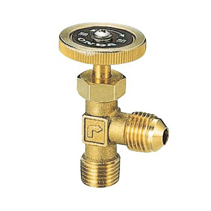 オンダ製作所　OMV-661-3　ミニチュアバルブ　IN側R1/4×OUT側R1/4（45°フレアー）　黄銅ハンドル　L型　Φ8銅管取付用付属品付