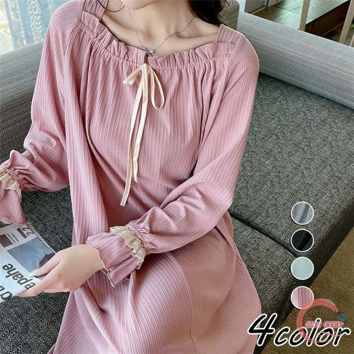 ネグリジェ パジャマ レディース 春秋新作 長袖ワンピース パジャマ ルームウェア 無地 大きいサイズネグリジェ フレア ロング丈ワンピ 部屋着 寝巻き ギフト...