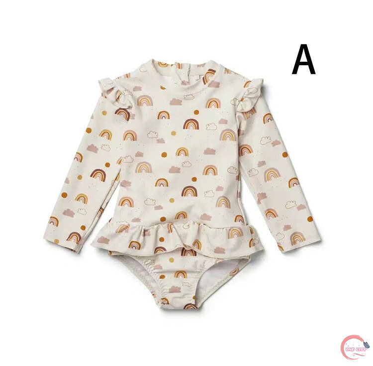長袖 水着 キッズ 女の子 一体型 スイムキャップ付き スイムウェア こども キッズ ...