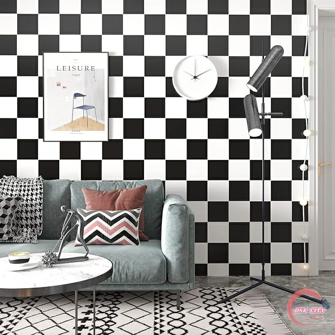壁紙シール リメイクシート チェック柄 チェッカー 厚手 カッティングシート はがせる 壁紙 45cm×10m 接着剤不要 ウォールステッカー 幾何 防水 油汚れ 耐熱 リビング 寝室 キッチン 浴室 テーブル 家具 本棚 インテリア 壁飾り 壁紙 補修 リフォーム