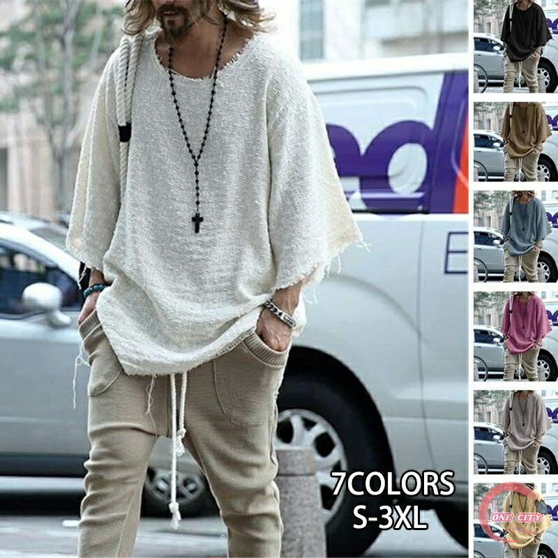 Plain - tシャツ メンズ 七分袖 ビッグシルエット カットソー サマー 半袖 無地 BIG tシャツ メンズ 白 黒 大きいサイズ 薄手 カジュアル ゆったり ドロップショルダー