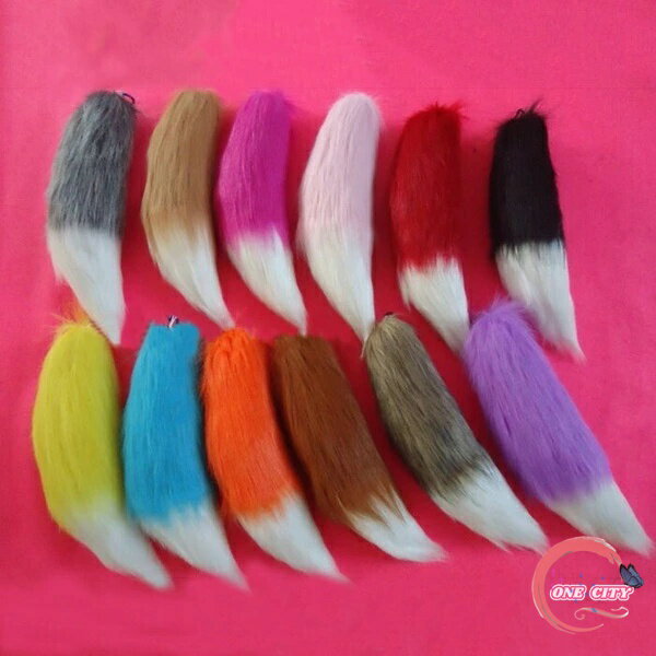 コスプレ道具 狐の尻尾 アニマル動物 バイカラー 12colors 35cm モコモコ 文化祭 学園祭 コスチューム ハロウィン クリスマス用 グレー 茶色 ピンク 赤 黒 黄色 青 オレンジ 紫